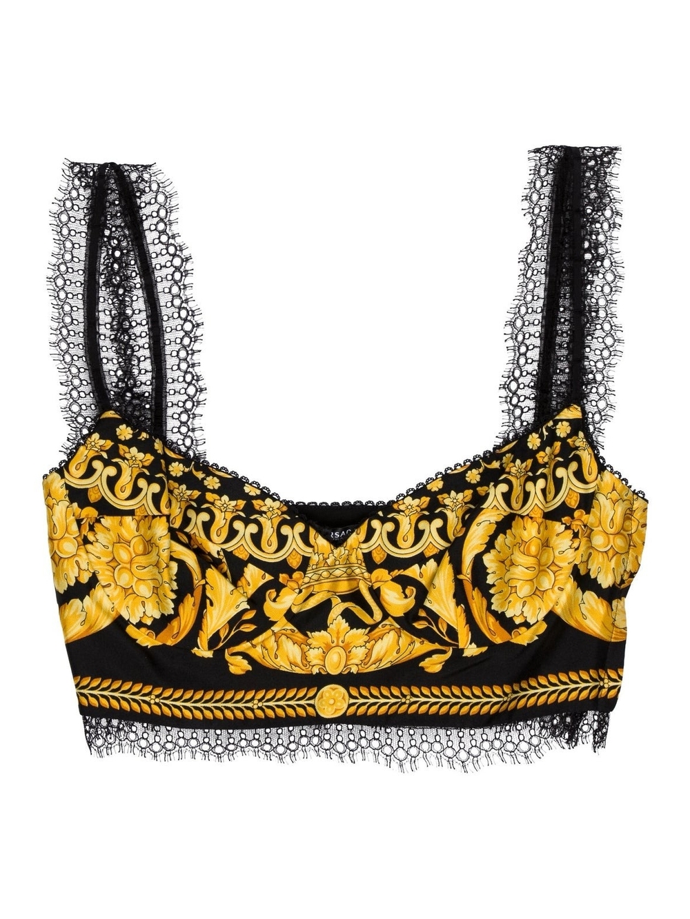 Versace Black & Gold Baroque Lace-Trim Crop Camisole